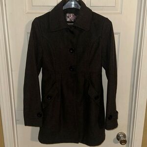 Krush Lined Winter Button Down Peacoat Trench Coat Jacket, Size Small